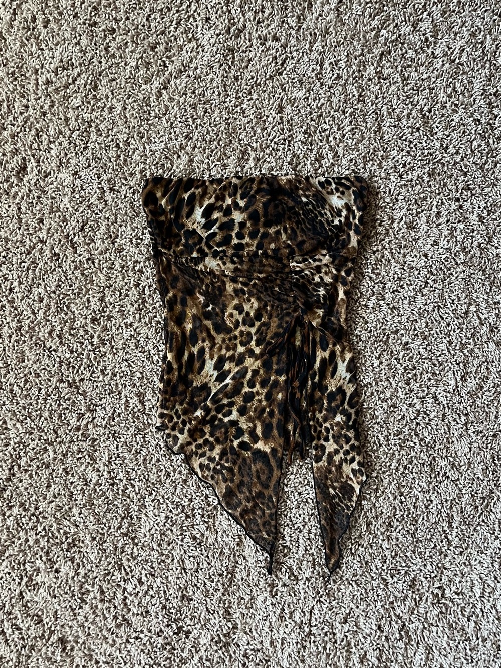 leopard sheer asymmetrical strapless top y2k 2000s size small